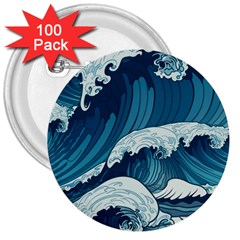 Waves Ocean Sea Pattern Water Tsunami Rough Seas 3  Buttons (100 Pack)  by uniart180623