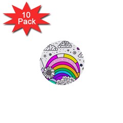 Rainbow Fun Cute Minimal Doodle Drawing Art 1  Mini Buttons (10 Pack)  by uniart180623