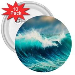 Waves Ocean Sea Tsunami Nautical Painting 3  Buttons (10 Pack)  by uniart180623