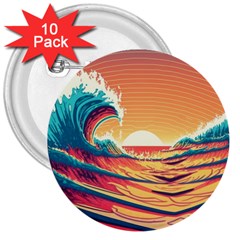 Waves Ocean Sea Tsunami Nautical Art Nature 3  Buttons (10 Pack)  by uniart180623