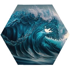 Tsunami Waves Ocean Sea Water Rough Seas Wooden Puzzle Hexagon by uniart180623