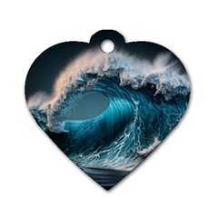 Tsunami Waves Ocean Sea Water Rough Seas Dog Tag Heart (two Sides) by uniart180623