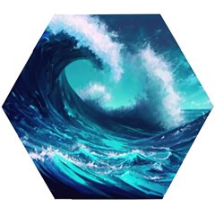 Tsunami Tidal Wave Ocean Waves Sea Nature Water Wooden Puzzle Hexagon by uniart180623