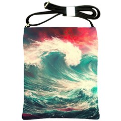 Storm Tsunami Waves Ocean Sea Nautical Nature Painting Shoulder Sling Bag by uniart180623