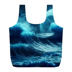 Moonlight High Tide Storm Tsunami Waves Ocean Sea Full Print Recycle Bag (l) by uniart180623