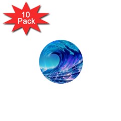 Tsunami Tidal Wave Ocean Waves Sea Nature Water Blue 1  Mini Buttons (10 Pack)  by uniart180623