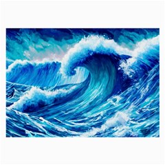 Tsunami Tidal Wave Ocean Waves Sea Nature Water Blue Painting Large Glasses Cloth by uniart180623