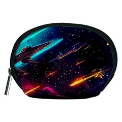 Night Sky Neon Spaceship Drawing Accessory Pouch (medium) by Ravend