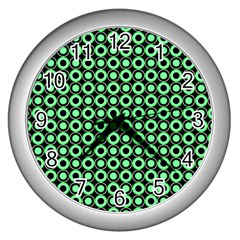 Mazipoodles Green Donuts Polka Dot Wall Clock (silver) by Mazipoodles