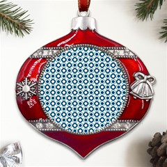 Mazipoodles Dusty Duck Egg Blue White Donuts Polka Dot Metal Snowflake And Bell Red Ornament by Mazipoodles