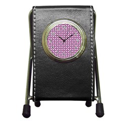 Mazipoodles Magenta White Donuts Polka Dot Pen Holder Desk Clock by Mazipoodles