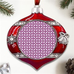 Mazipoodles Magenta White Donuts Polka Dot Metal Snowflake And Bell Red Ornament by Mazipoodles