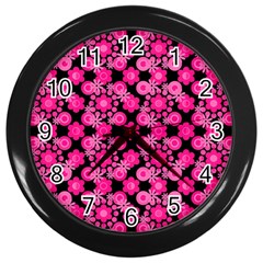 Bitesize Flowers Pearls And Donuts Fuchsia Black Wall Clock (black) by Mazipoodles