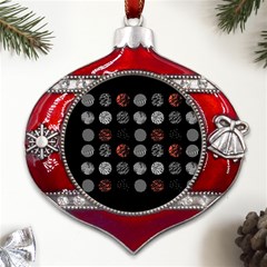 Black And Multicolored Polka Dot Artwork Digital Art Metal Snowflake And Bell Red Ornament by uniart180623