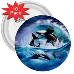 Orca Wave Water Underwater Sky 3  Buttons (10 Pack)  by uniart180623