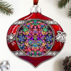 Flower Patterns Abstract Pattern Digital Art Metal Snowflake And Bell Red Ornament by uniart180623