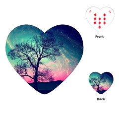 Tree Abstract Field Galaxy Night Nature Playing Cards Single Design (heart) by uniart180623