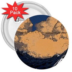 Waves Aesthetic Ocean Retro Sea Vintage 3  Buttons (10 Pack)  by uniart180623