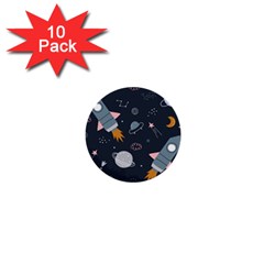 Space Background Illustration With Stars And Rocket Seamless Vector Pattern 1  Mini Buttons (10 Pack)  by uniart180623