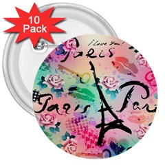 From Paris Abstract Art Pattern 3  Buttons (10 Pack)  by uniart180623