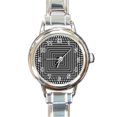 Focus Squares Optical Illusion Round Italian Charm Watch by uniart180623