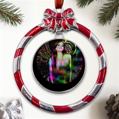 Festive Freak Metal Red Ribbon Round Ornament by MRNStudios