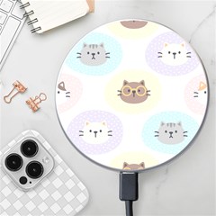 Cute Cat Seamless Pattern Background Wireless Fast Charger(white) by Simbadda