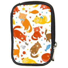 Seamless Pattern With Kittens White Background Compact Camera Leather Case by Simbadda