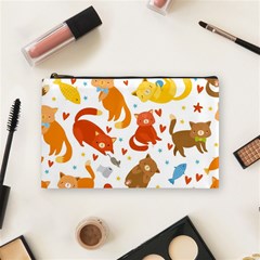 Seamless Pattern With Kittens White Background Cosmetic Bag (medium) by Simbadda