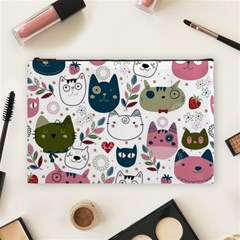 Pattern With Cute Cat Heads Cosmetic Bag (large) by Simbadda