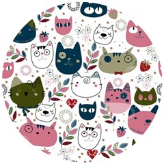 Pattern With Cute Cat Heads Wooden Puzzle Round by Simbadda