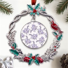 Cats Pattern Design Metal X mas Wreath Holly Leaf Ornament by Simbadda