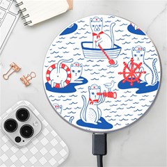 Nautical Cats Seamless Pattern Wireless Fast Charger(white) by Simbadda