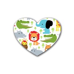 Seamless Pattern Vector With Animals Cartoon Rubber Coaster (heart) by Simbadda