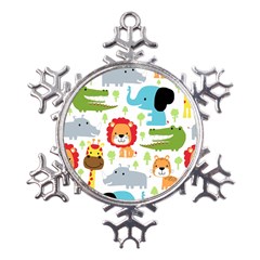 Seamless Pattern Vector With Animals Cartoon Metal Large Snowflake Ornament by Simbadda