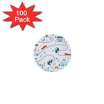 Cute Children Seamless Pattern With Cars Road Park Houses White Background Illustration Town Cartooo 1  Mini Buttons (100 pack)  Front