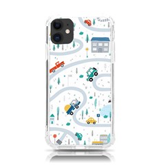 Cute Children Seamless Pattern With Cars Road Park Houses White Background Illustration Town Cartooo Iphone 11 Tpu Uv Print Case by Simbadda