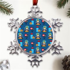 Racing-car-printing-set-cartoon-vector-pattern Metal Large Snowflake Ornament by Simbadda