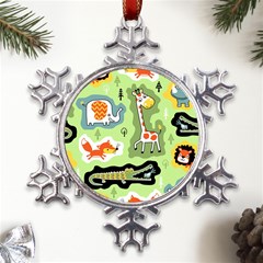 Seamless-pattern-with-wildlife-animals-cartoon Metal Large Snowflake Ornament by Simbadda