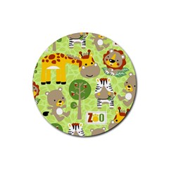 Funny Animals Cartoon Rubber Round Coaster (4 Pack) by Simbadda