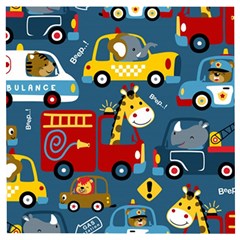 Seamless Pattern Vehicles Cartoon With Funny Drivers Wooden Puzzle Square by Simbadda