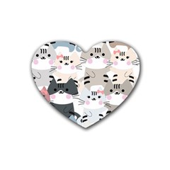 Cute Cat Couple Seamless Pattern Cartoon Rubber Coaster (heart) by Simbadda