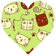 Cute-hand-drawn-cat-seamless-pattern Wooden Puzzle Heart by Simbadda