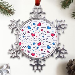 Hearts-seamless-pattern-memphis-style Metal Large Snowflake Ornament by Simbadda