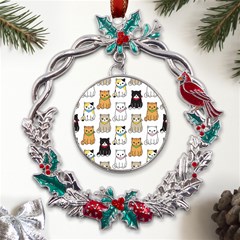 Cat-kitten-seamless-pattern Metal X mas Wreath Holly Leaf Ornament by Simbadda