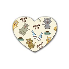 Happy-cats-pattern-background Rubber Heart Coaster (4 Pack) by Simbadda