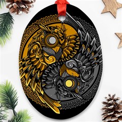 Yin-yang-owl-doodle-ornament-illustration Oval Ornament (two Sides) by Simbadda