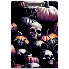 Halloween Party Skulls, Demonic Pumpkins Pattern A4 Acrylic Clipboard by Casemiro