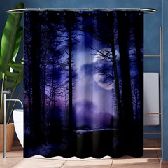 Moonlit A Forest At Night With A Full Moon Shower Curtain 60  X 72  (medium)  by Proyonanggan