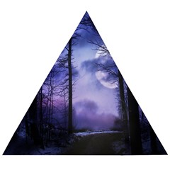 Moonlit A Forest At Night With A Full Moon Wooden Puzzle Triangle by Proyonanggan